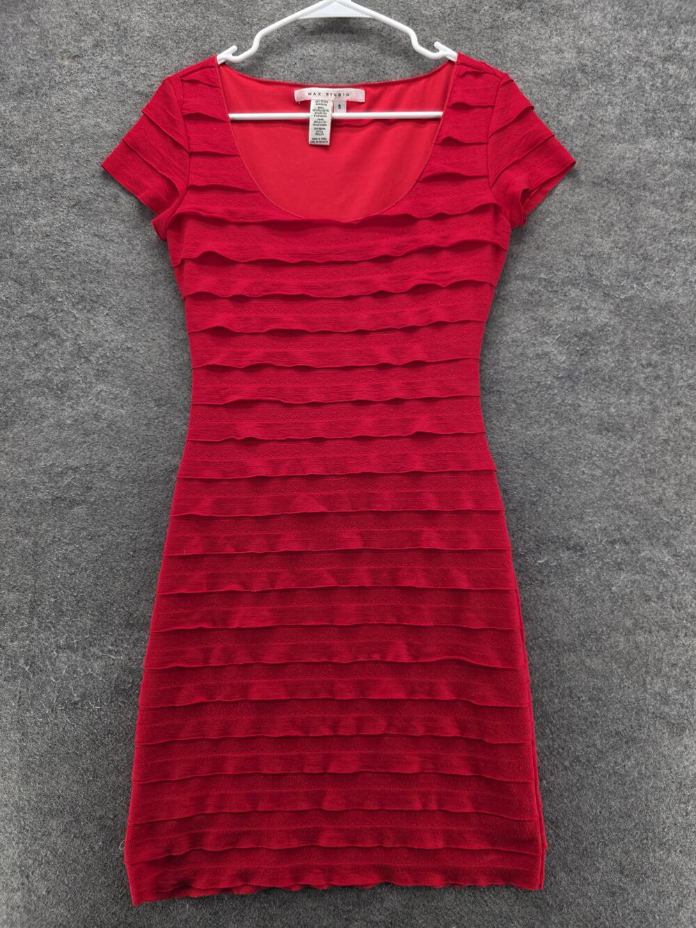 Max Studio Dress Womens Small Textured Scoop Neck Short Sleeve Fitted Bodycon